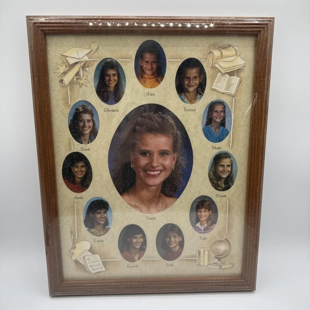 School Days Wood Collage Picture Frame 12x15 Brown Wall 13 Photo Retro Display